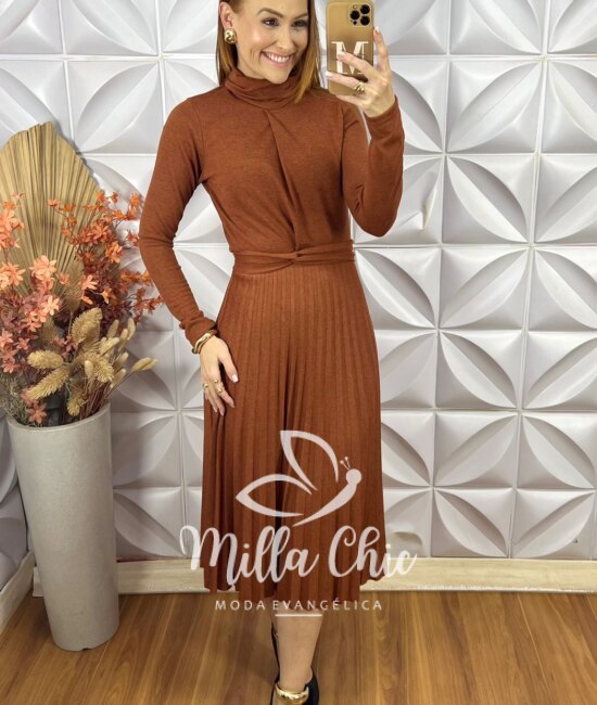 Vestido Luana Em Malha Tricot - Marrom - Milla Chic