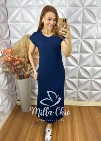 Vestido Marlete em Moletinho- Azul - Milla Chic