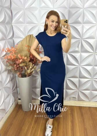 Vestido Marlete em Moletinho- Azul - Milla Chic