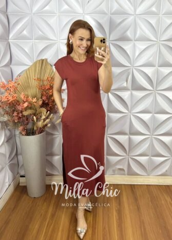 Vestido Marlete em Moletinho- Marrom - Milla Chic