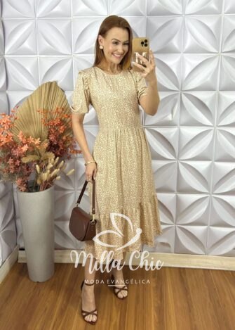 Vestido Nadir Em Viscolinho - Bege - Milla Chic
