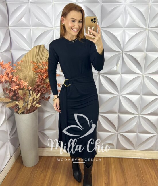 Vestido Pamela Em Moletinho - Preto - Milla Chic