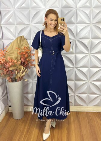 Vestido Pilar Em Alfaiataria - Azul - Milla Chic
