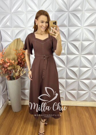 Vestido Pilar Em Alfaiataria - Marrom - Milla Chic