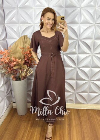 Vestido Pilar Em Alfaiataria - Marrom - Milla Chic