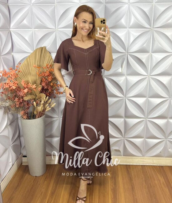 Vestido Pilar Em Alfaiataria - Marrom - Milla Chic