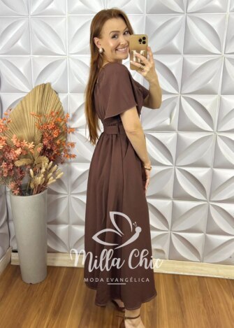 Vestido Pilar Em Alfaiataria - Marrom - Milla Chic