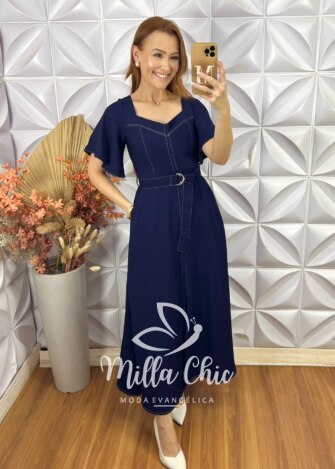 Vestido Pilar Em Alfaiataria - Azul - Milla Chic