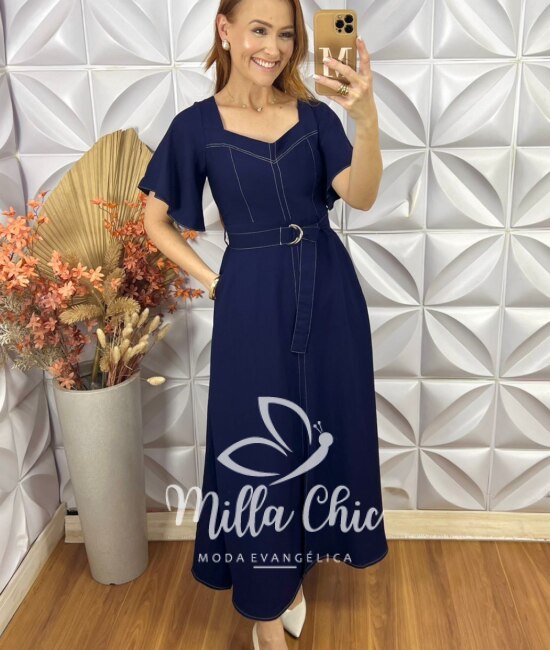 Vestido Pilar Em Alfaiataria - Azul - Milla Chic