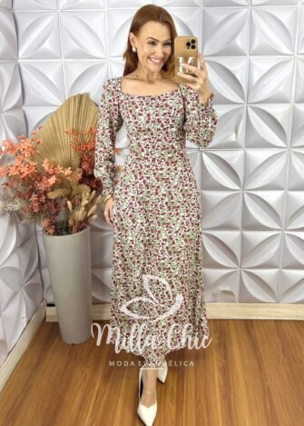 Vestido Sara em Viscolinho Manga Longa - Milla Chic