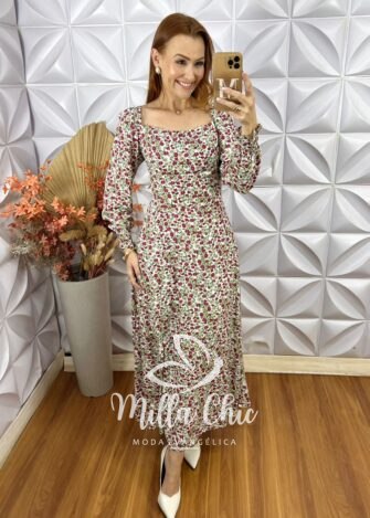 Vestido Sara em Viscolinho Manga Longa - Milla Chic