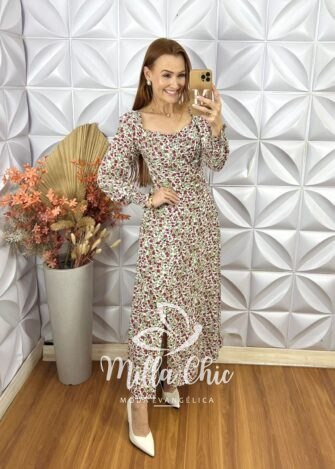Vestido Sara em Viscolinho Manga Longa - Milla Chic