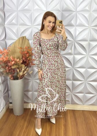 Milla Chic - millachic com br vestido sara em viscolinho manga longa Vestido Sara em Viscolinho Manga Longa - Milla Chic