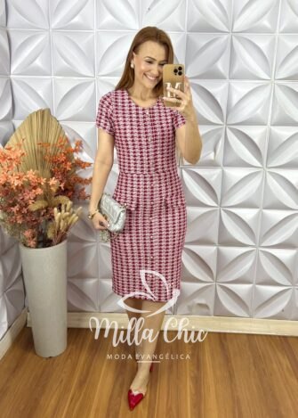 Vestido Tina Com Casaco Em Tweed - Vermelho - Milla Chic