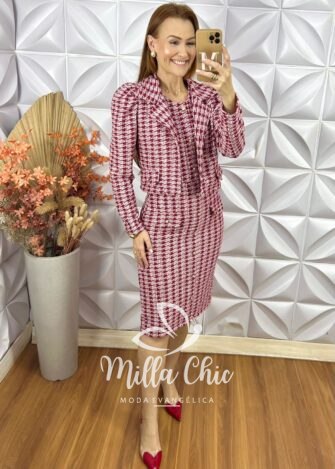 Vestido Tina Com Casaco Em Tweed - Vermelho - Milla Chic