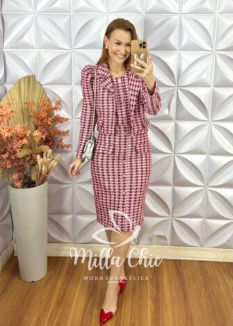 Vestido Tina Com Casaco Em Tweed - Vermelho - Milla Chic