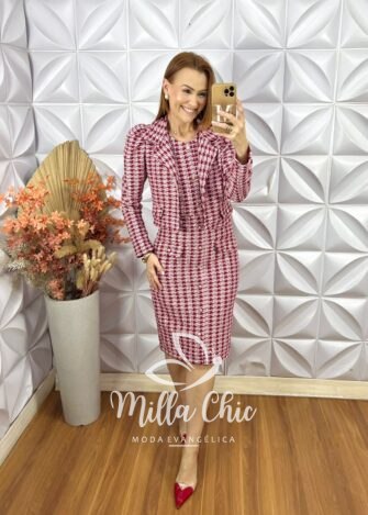 Vestido Tina Com Casaco Em Tweed - Vermelho - Milla Chic