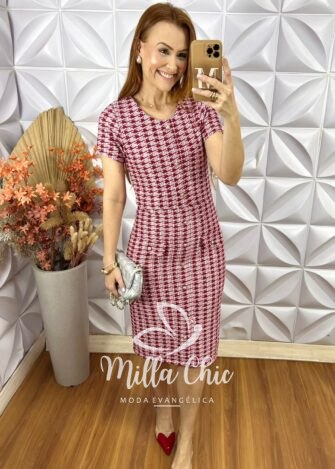 Vestido Tina Com Casaco Em Tweed - Vermelho - Milla Chic