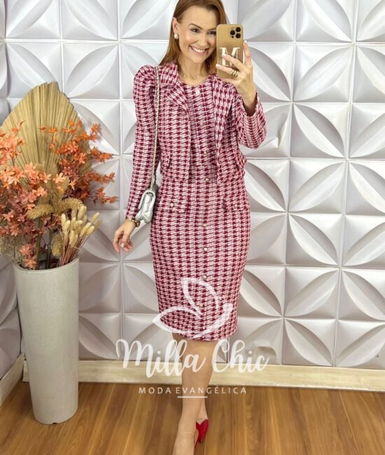 Vestido Tina Com Casaco Em Tweed - Vermelho - Milla Chic