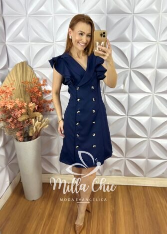 Vestido Trench Coat Em Alfaiataria - Azul Marinho - Milla Chic