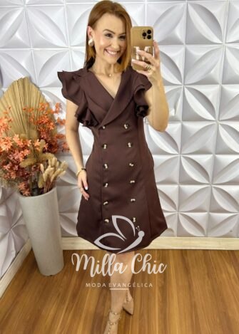 Vestido Trench Coat Em Alfaiataria - Marrom - Milla Chic