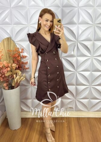 Vestido Trench Coat Em Alfaiataria - Marrom - Milla Chic
