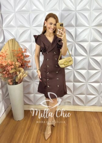 Vestido Trench Coat Em Alfaiataria - Marrom - Milla Chic