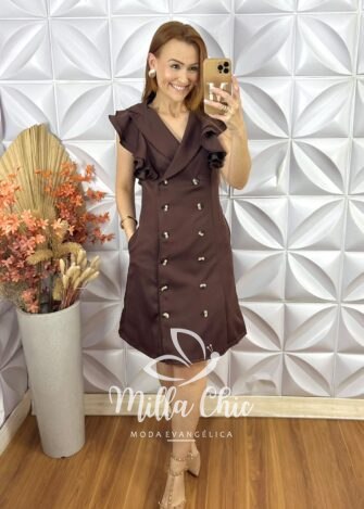 Vestido Trench Coat Em Alfaiataria - Marrom - Milla Chic