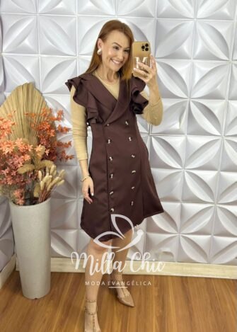 Vestido Trench Coat Em Alfaiataria - Marrom - Milla Chic