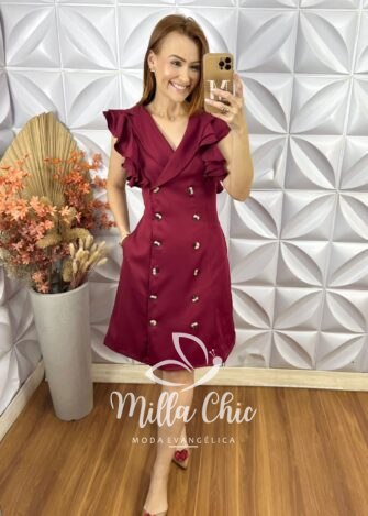 Vestido Trench Coat Em Alfaiataria - Vermelho - Milla Chic
