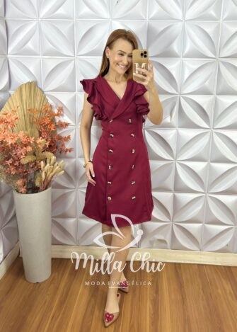 Vestido Trench Coat Em Alfaiataria - Vermelho - Milla Chic