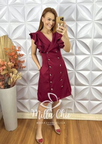Vestido Trench Coat Em Alfaiataria - Vermelho - Milla Chic