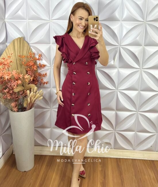 Vestido Trench Coat Em Alfaiataria - Vermelho - Milla Chic