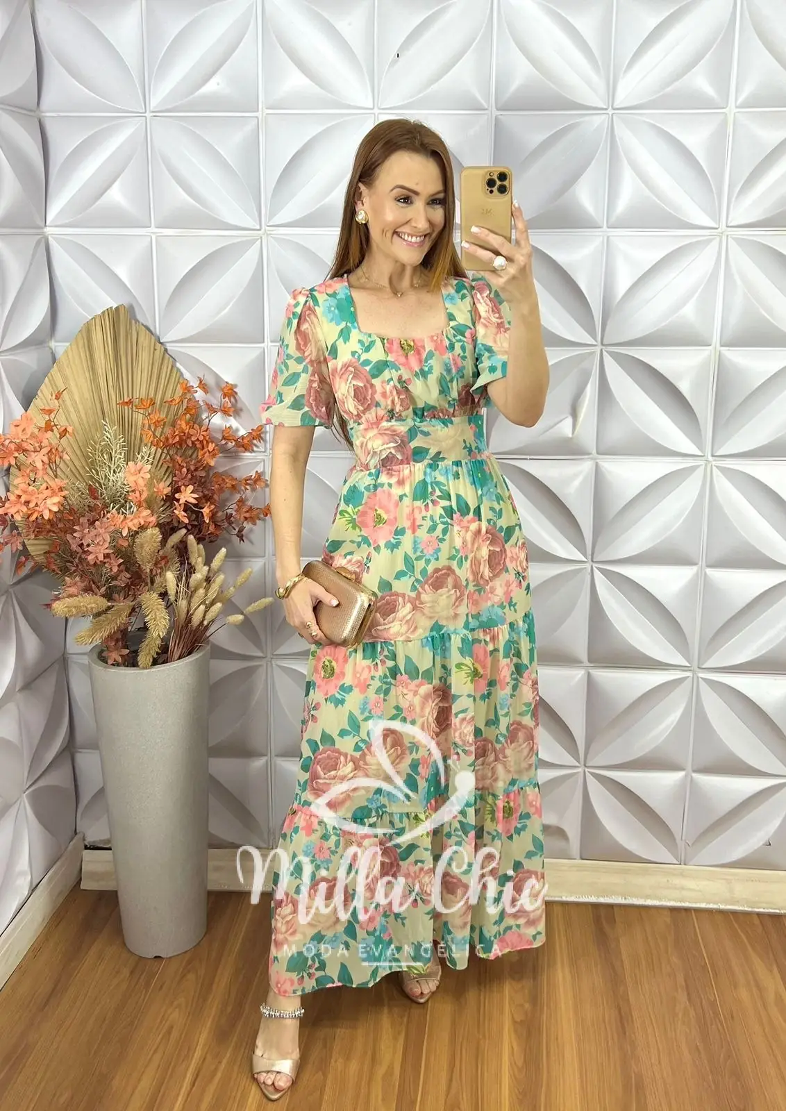 Vestido Longo Heloísa Em Chiffon Devore – Verde – Milla Chic Vestido Longo Heloísa Em Chiffon Devore - Verde - Milla Chic