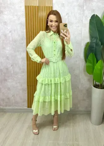 Vestido Rebeca em chiffon bordado Rosa Pó - Milla Chic