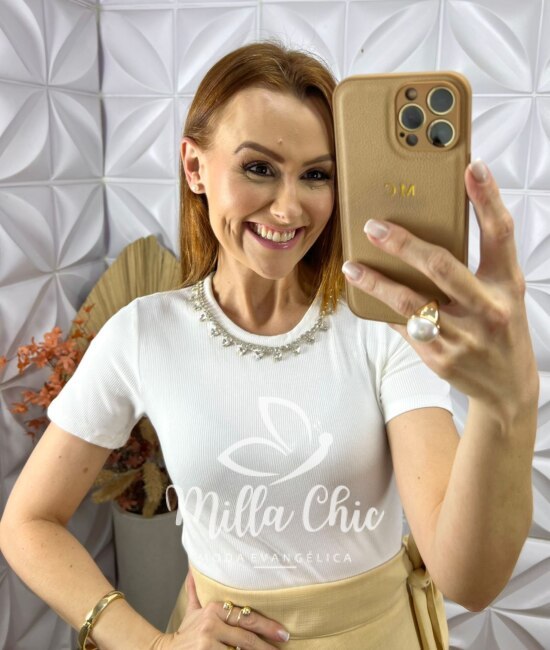 Blusa Arlete Bordada - Branca - Milla Chic