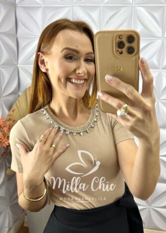 Blusa Arlete Bordada - Bege - Milla Chic