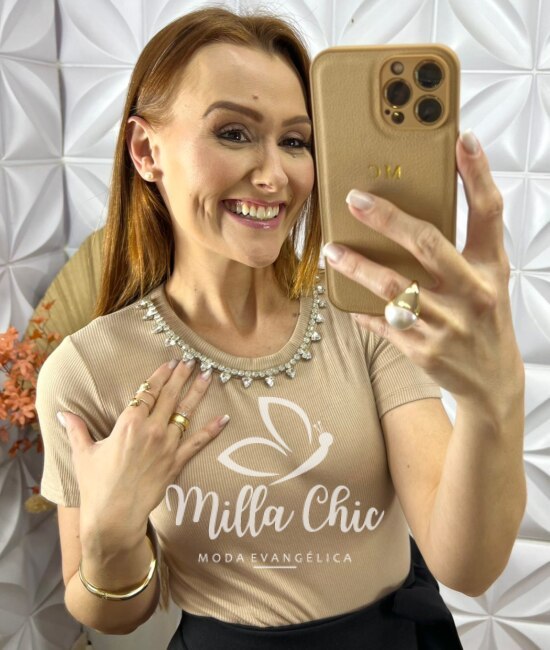 Blusa Arlete Bordada - Bege - Milla Chic