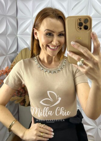 Blusa Arlete Bordada - Bege - Milla Chic