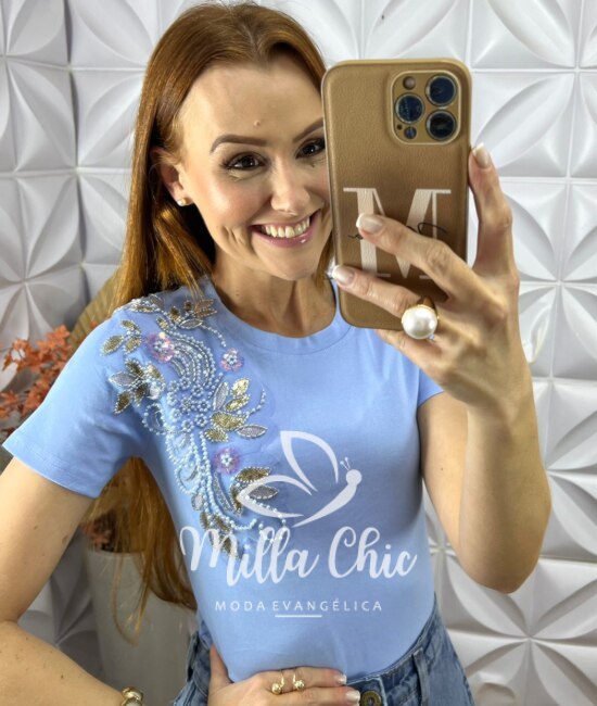 Blusa Maria Em Algodão Bordada - Azul - Milla Chic
