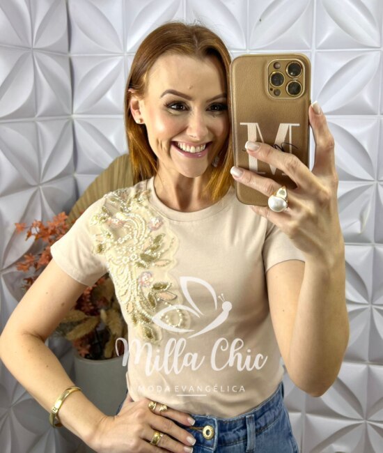 Blusa Maria Em Algodão Bordada - Bege - Milla Chic