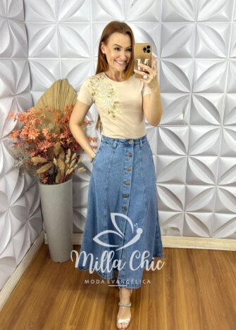 Blusa Maria Em Algodão Bordada - Bege - Milla Chic