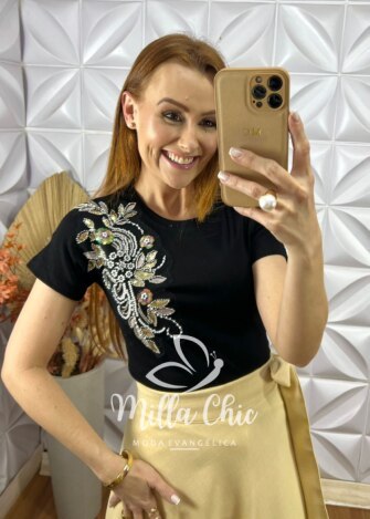 Blusa Maria Em Algodão Bordada -Preta - Milla Chic