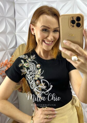 Blusa Maria Em Algodão Bordada -Preta - Milla Chic