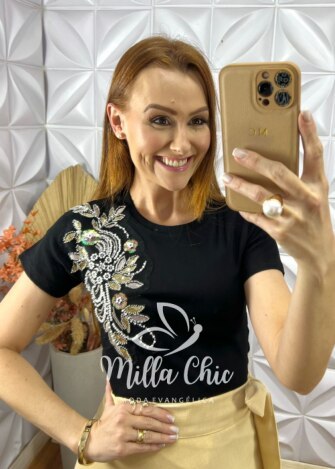 Blusa Maria Em Algodão Bordada -Preta - Milla Chic
