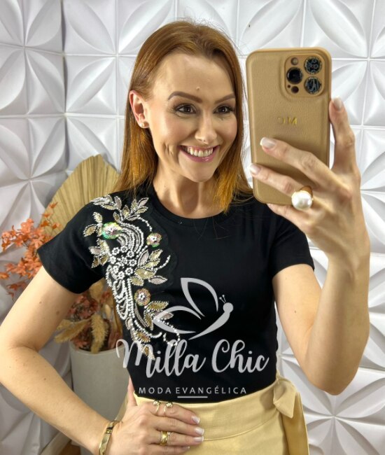 Blusa Maria Em Algodão Bordada -Preta - Milla Chic