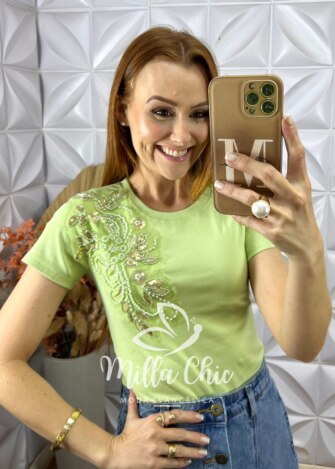 Blusa Maria Em Algodão Bordada -Verde - Milla Chic