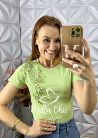 Blusa Maria Em Algodão Bordada -Verde - Milla Chic