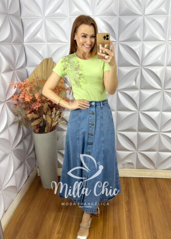 Blusa Maria Em Algodão Bordada -Verde - Milla Chic