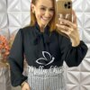 Camisa Elisany Gola Laço - Preta - Milla Chic